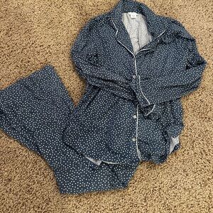 SHIMERA Blue White Polka Dot Pajama Set Women’s L Stretch Sleepwear
